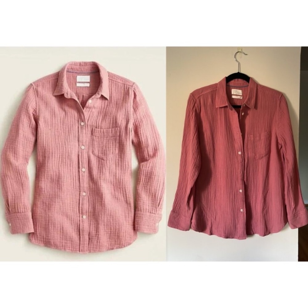 J. Crew Rose Pink Crinkled Cotton Button-Down Shirt